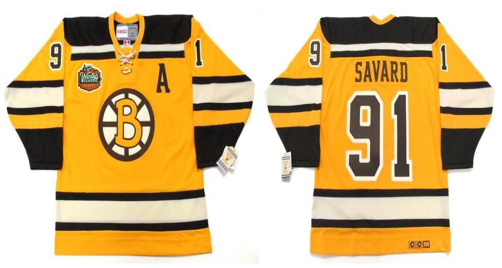 2019 Men Boston Bruins 91 Savard Yellow CCM NHL jerseys